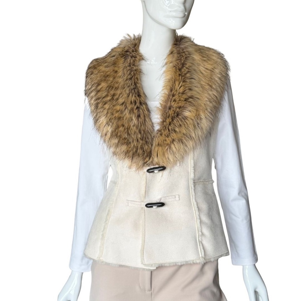 INC International Concepts Faux Suede Vest with Faux Fur Collar Size Medium